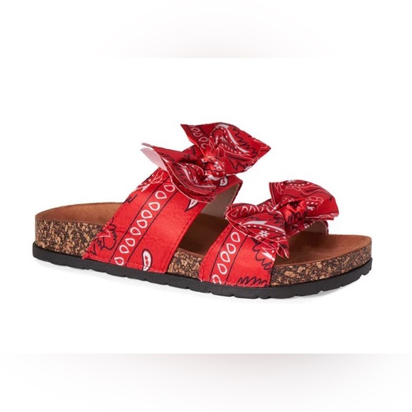 Coco + Carmen Shoes - Coco+Carmen Red Bandana Slide Slippers open toe Sandals - Size 9